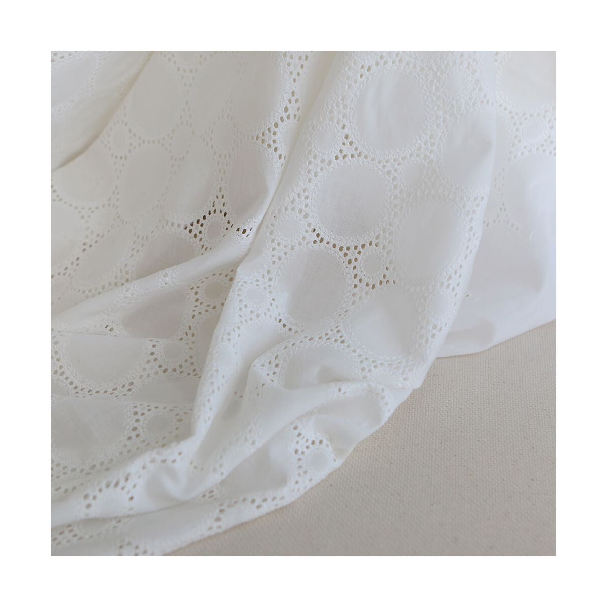 Broderie anglaise voile de coton coloris blanc ivoire