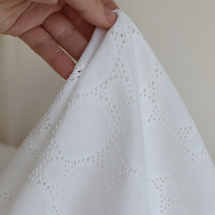 Broderie anglaise voile de coton coloris blanc ivoire