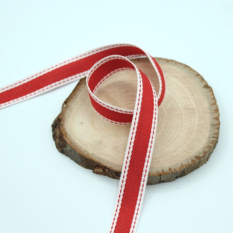 Ruban tissé rouge blanc 15mm x1m 