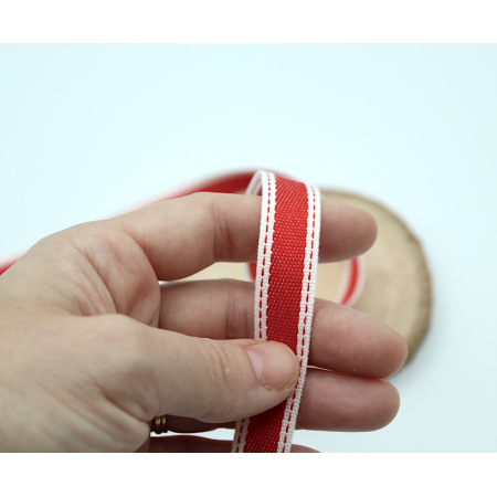 Ruban tissé rouge blanc 15mm x1m 