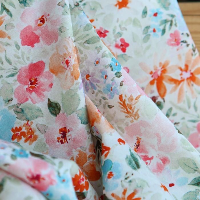 Suzon - Batiste de coton douce à imprimé fleuri aquarelle