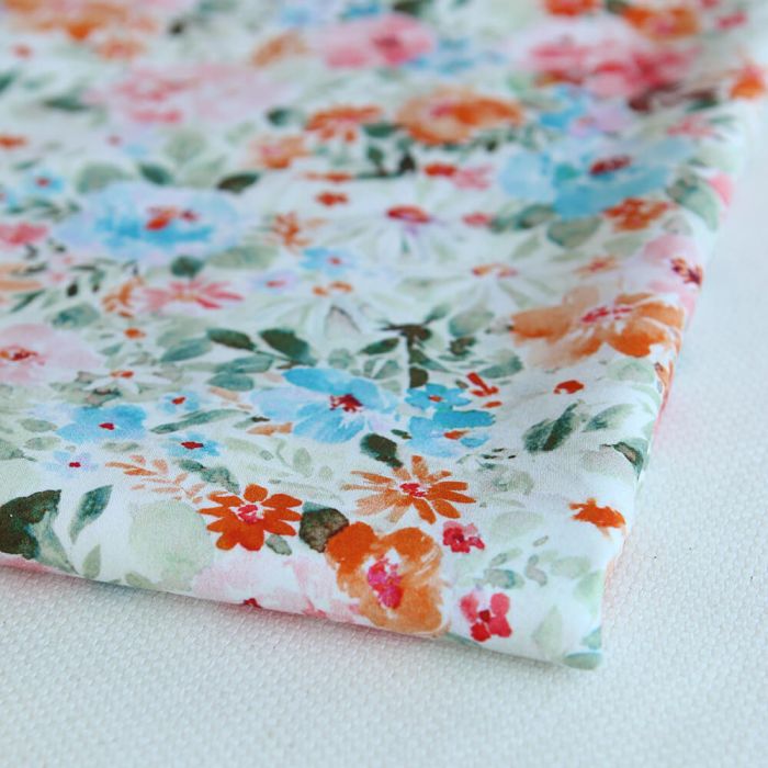 Suzon - Batiste de coton douce à imprimé fleuri aquarelle