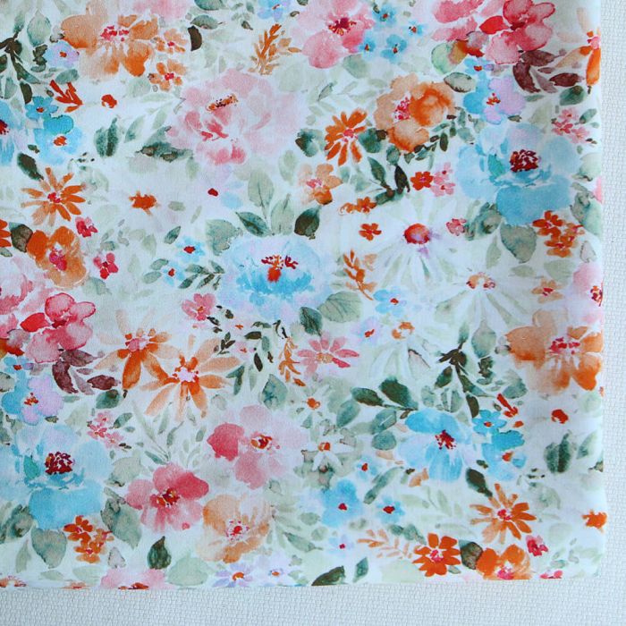 Suzon - Batiste de coton douce à imprimé fleuri aquarelle