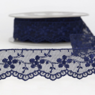 Galon dentelle tulle brodé 35mm x 1m bleu marine