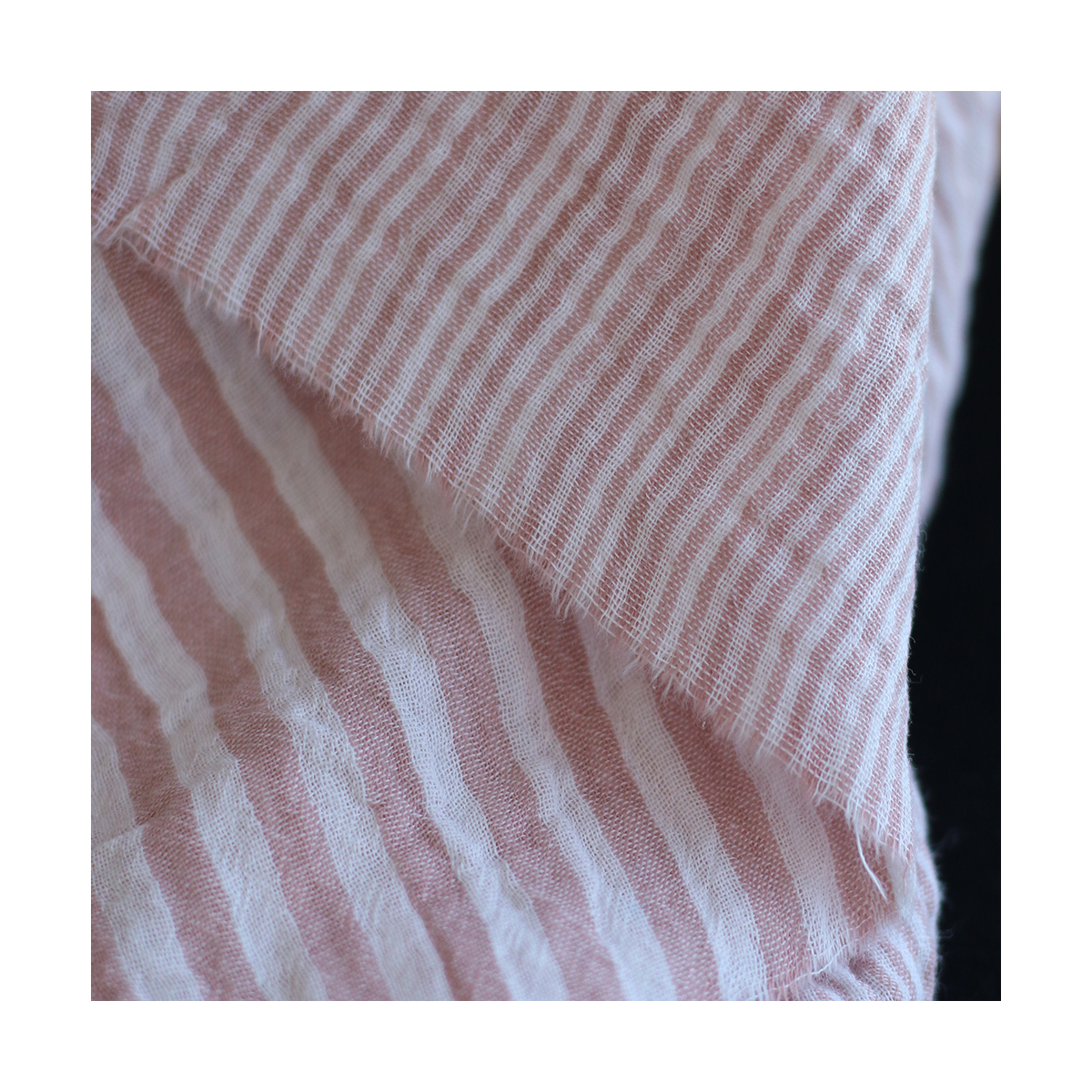 Double gaze de coton réversible rayures vieux rose