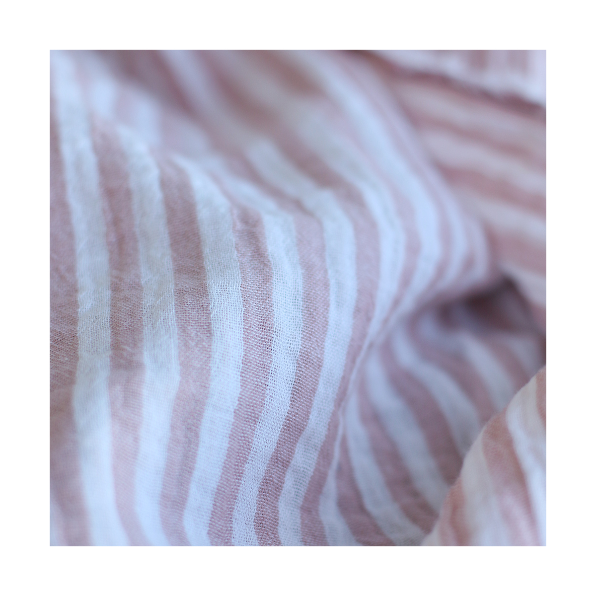 Double gaze de coton réversible rayures vieux rose