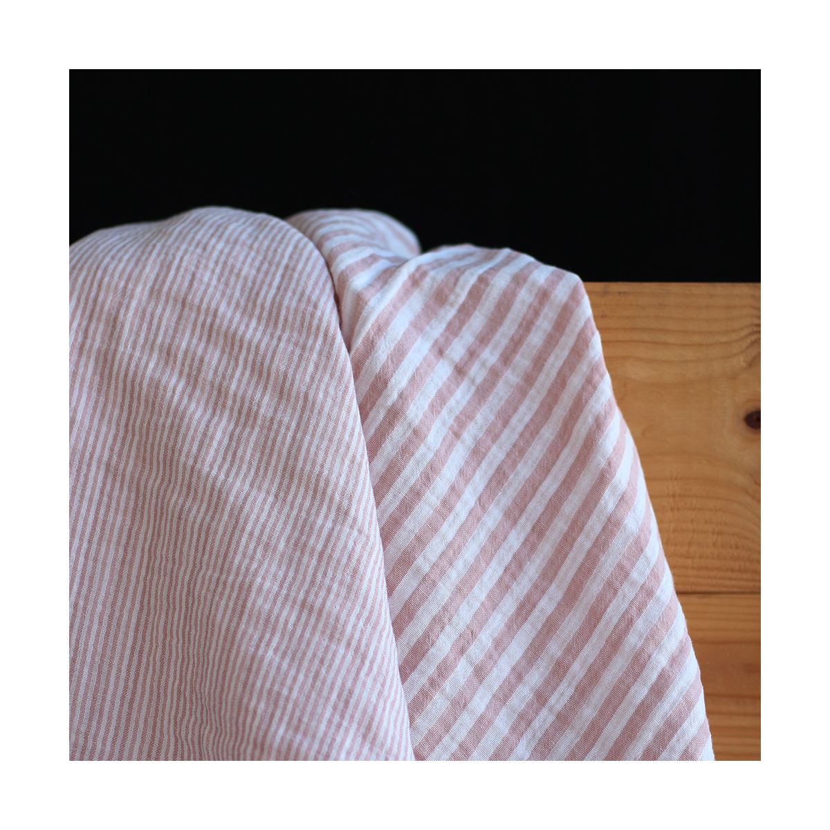 Double gaze de coton réversible rayures vieux rose