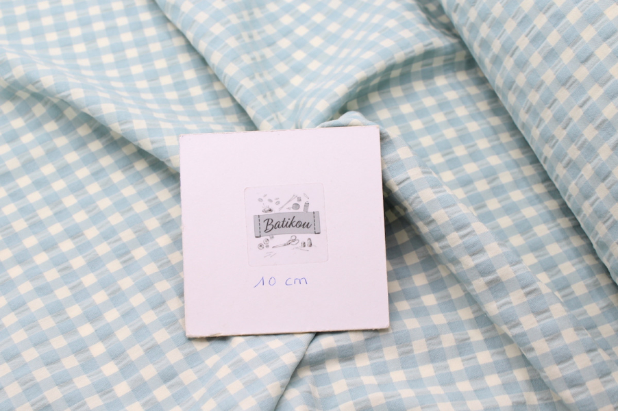 Seersucker / Coton gaufré vichy moyen aqua écru 2