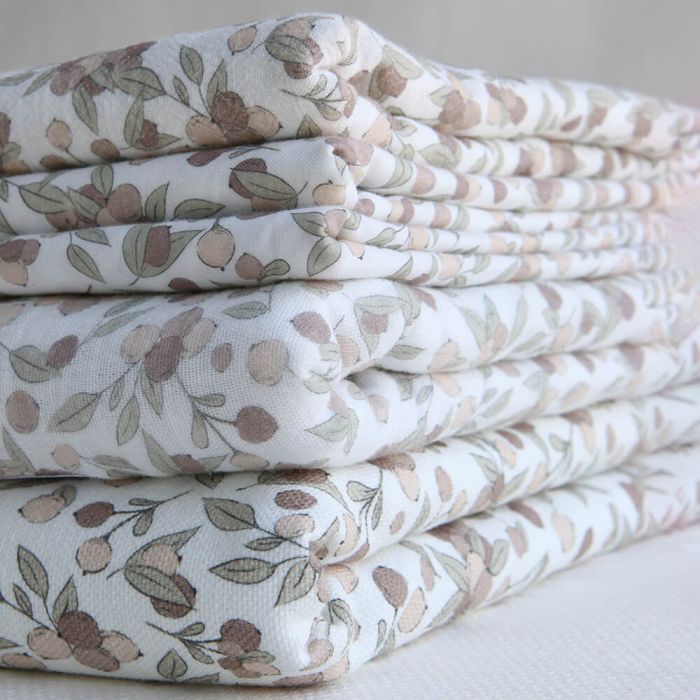 Hind Full - Double gaze de coton BIO exclusif blanc lait à motif nature