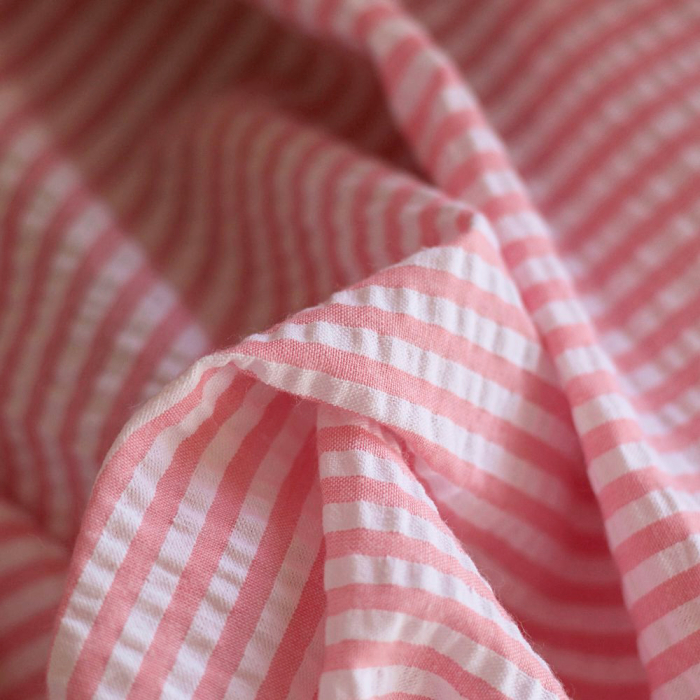 Seersucker / Coton mélangé gaufré rayures candy rose
