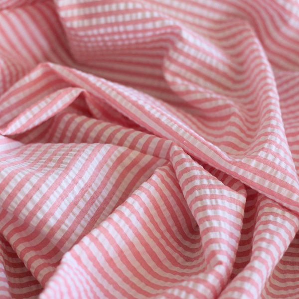 Seersucker / Coton mélangé gaufré rayures candy rose