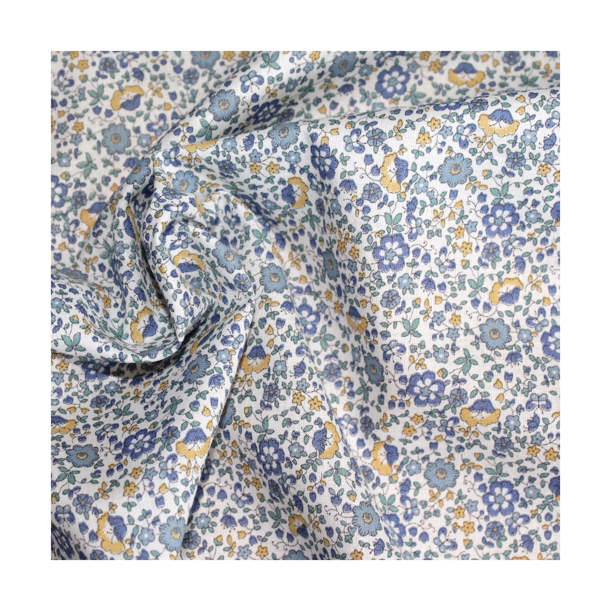 Batiste de coton SILKYNE imprimé fleuri bleu
