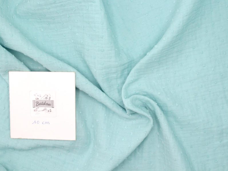 Double gaze de coton BIO plumetis aqua 2