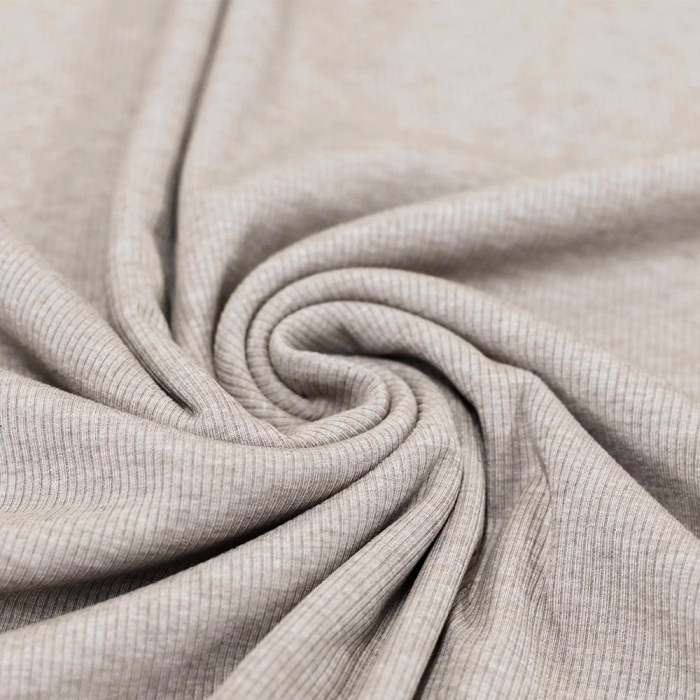 Tissu jersey fines côtes mélange coton coloris beige chiné