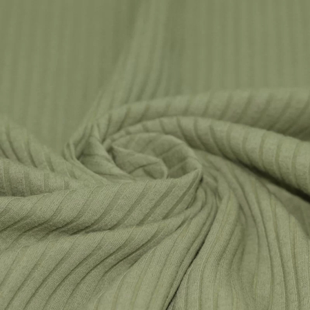 Jersey coton côtes larges coloris vert olive