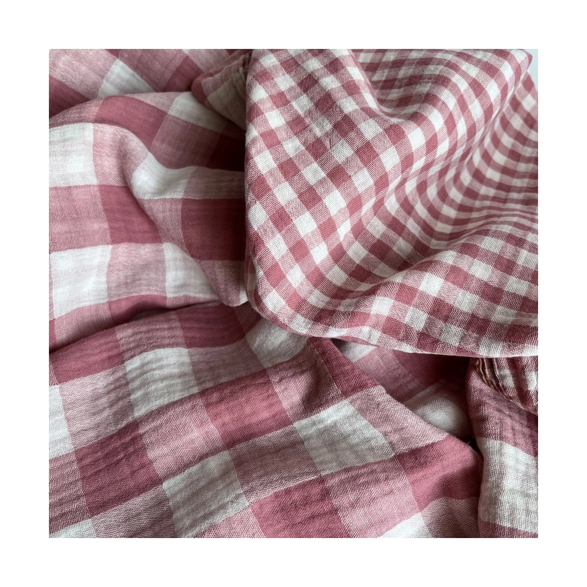 Double gaze de coton vichy réversible framboise / blanc Qualité Oeko-tex - 3