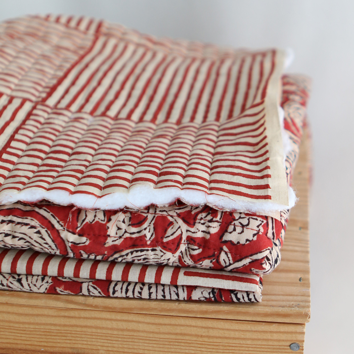 Rayures cubiques - Tissu indien coton hand block traditionnel