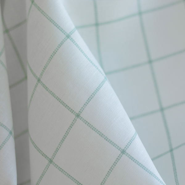 copy of Zephyr - Tissu lin coton fond blanc lait quadrillage bleu horizon
