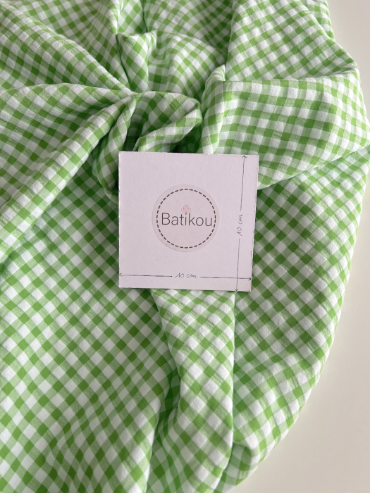 Seersucker / Coton gaufré vichy 6mm vert lime / blanc Batikou - 5