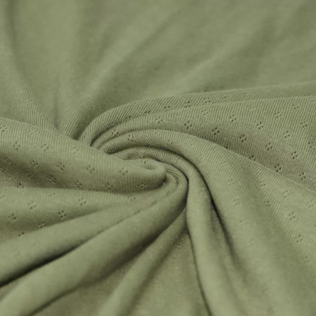 Jersey coton maille pointelle coloris vert olive