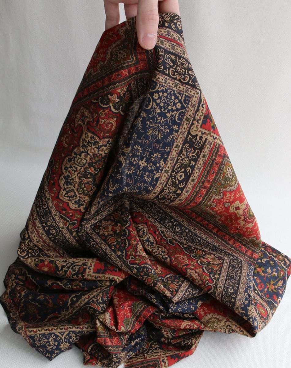 Kiran - Tissu indien en coton imprimé main Hand Block marine