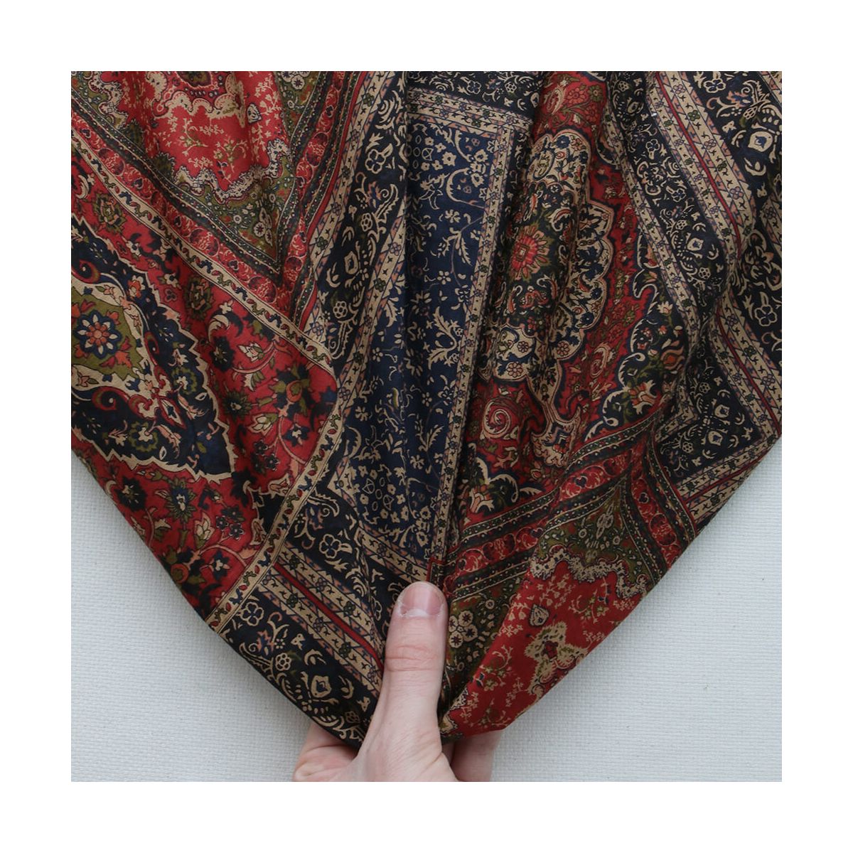 Kiran - Tissu indien en coton imprimé main Hand Block marine