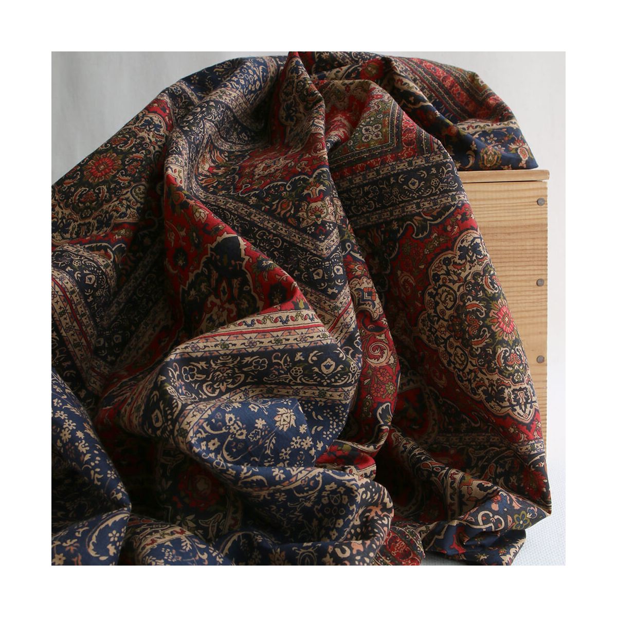 Kiran - Tissu indien en coton imprimé main Hand Block marine