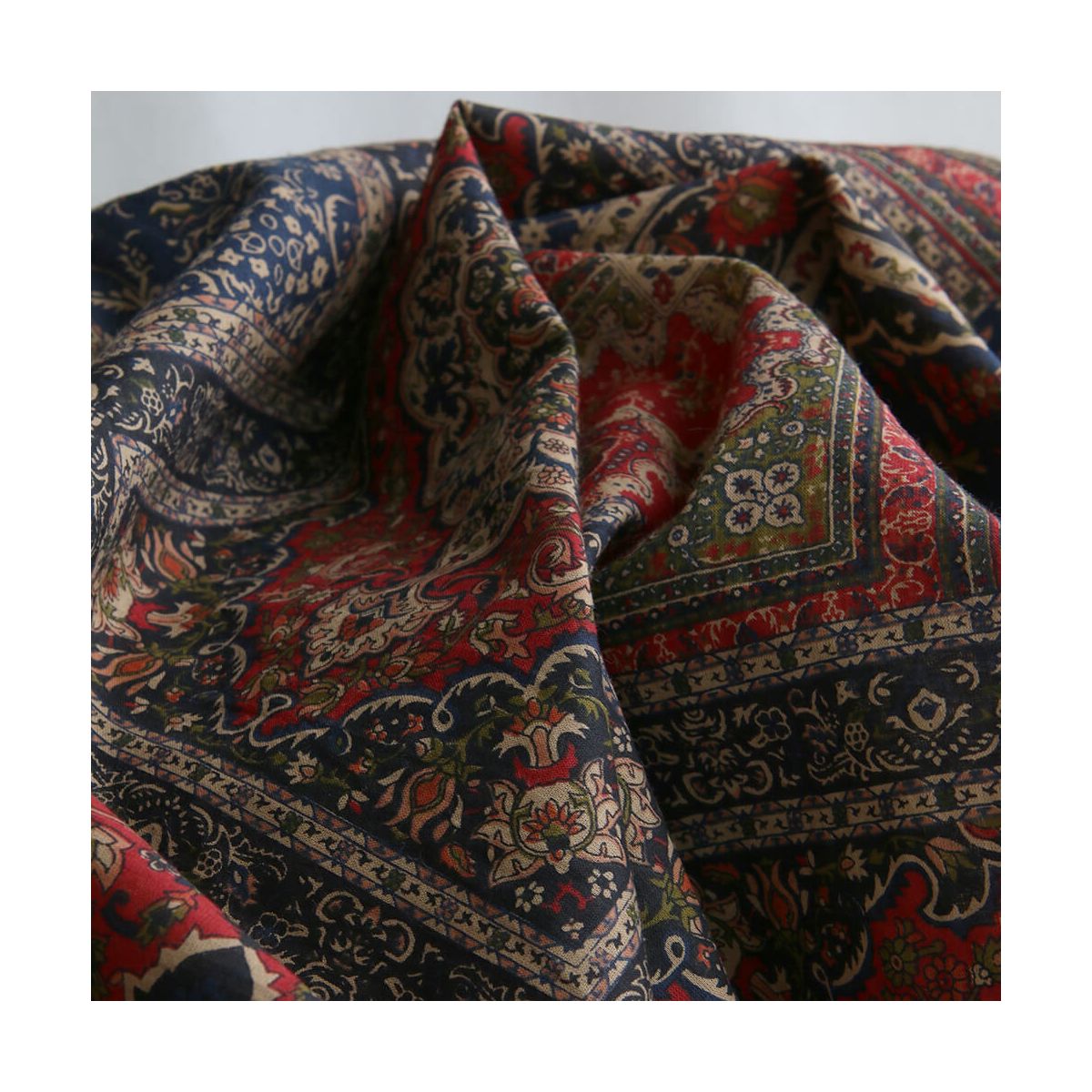 Kiran - Tissu indien en coton imprimé main Hand Block marine