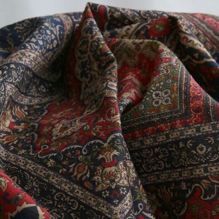 Kiran - Tissu indien en coton imprimé main Hand Block marine