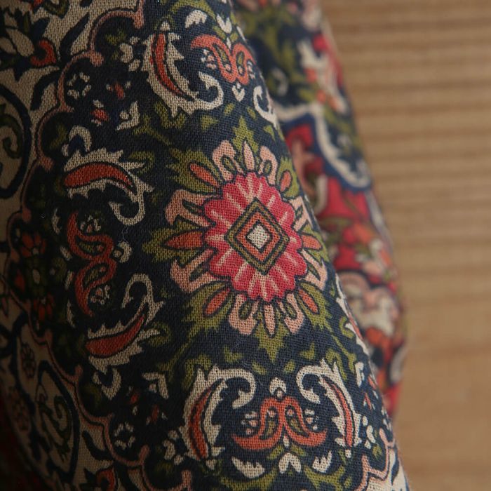 Kiran - Tissu indien en coton imprimé main Hand Block marine