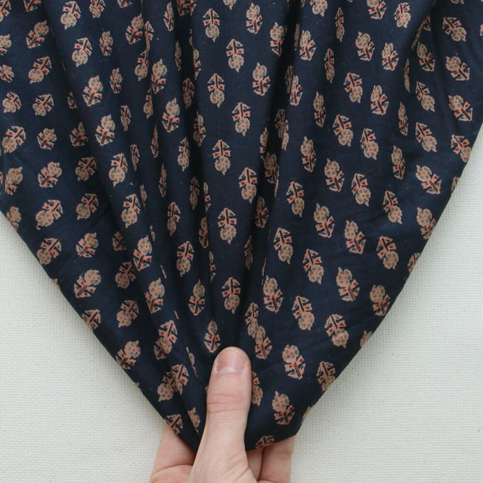 Kiran B - Tissu indien en coton imprimé main Hand Block marine
