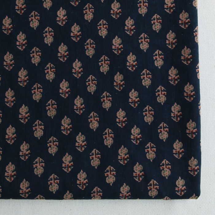 Kiran B - Tissu indien en coton imprimé main Hand Block marine