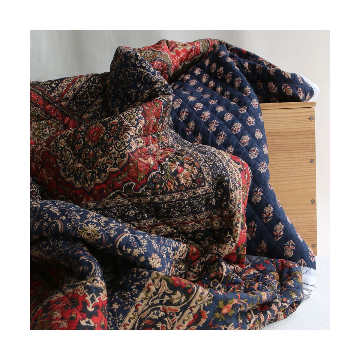 Kiran - Tissu indien matelassé double face coton hand block largeur 100cm