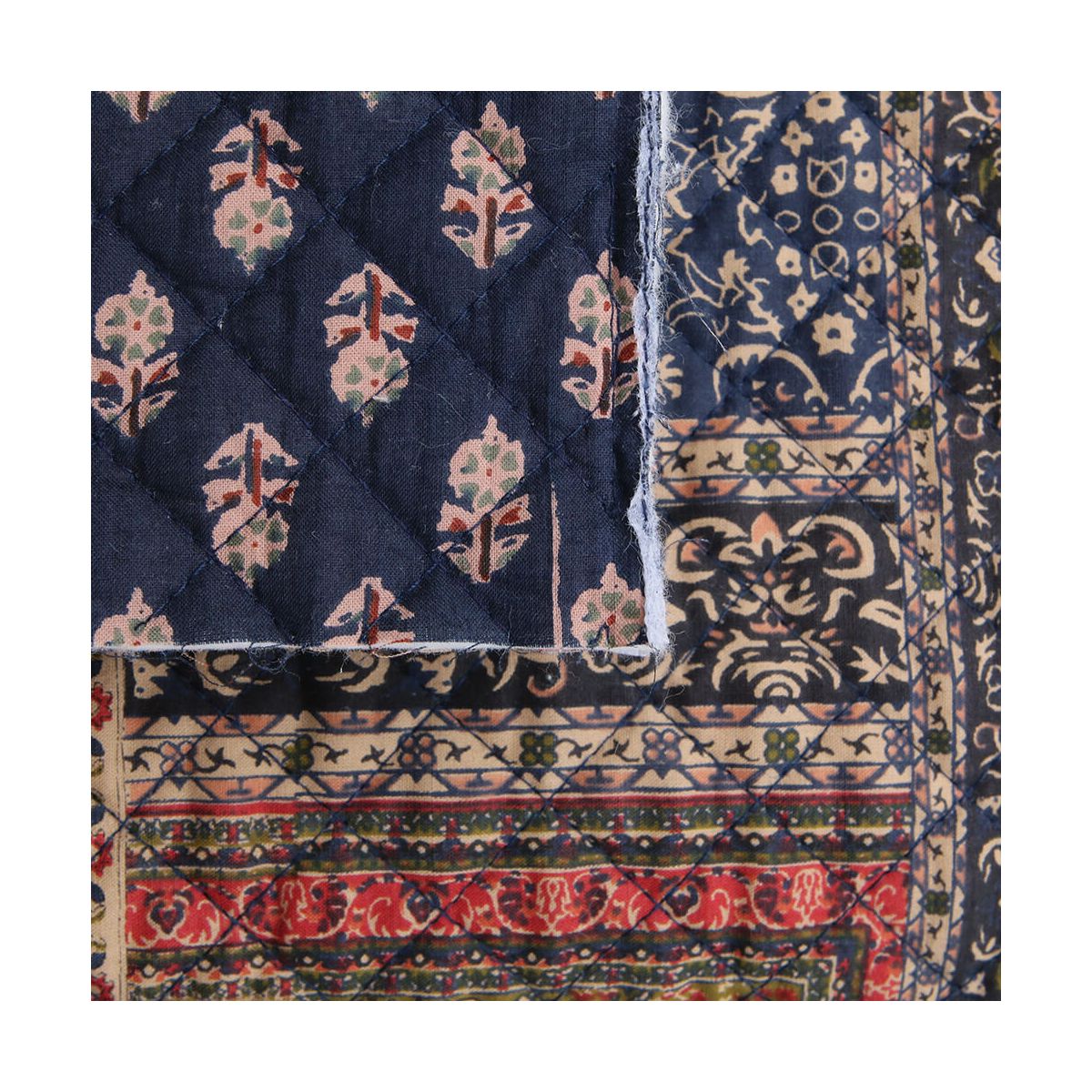 Kiran - Tissu indien matelassé double face coton hand block largeur 100cm