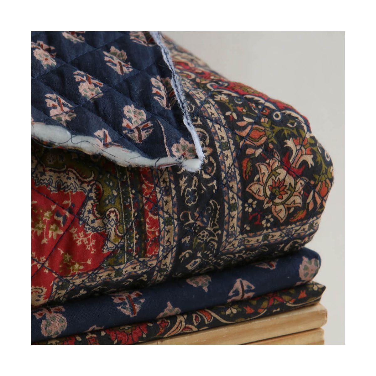 Kiran - Tissu indien matelassé double face coton hand block largeur 100cm