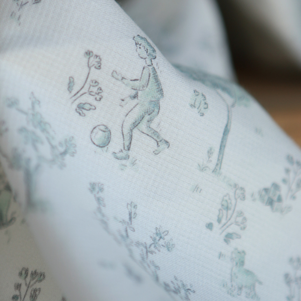 Maria - Tissu coton texturé version toile de jouy vert 2