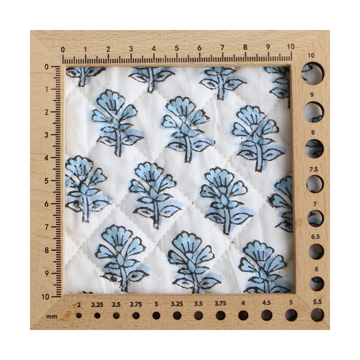 Amayra - Tissu indien matelassé double face coton hand block teal largeur 100cm