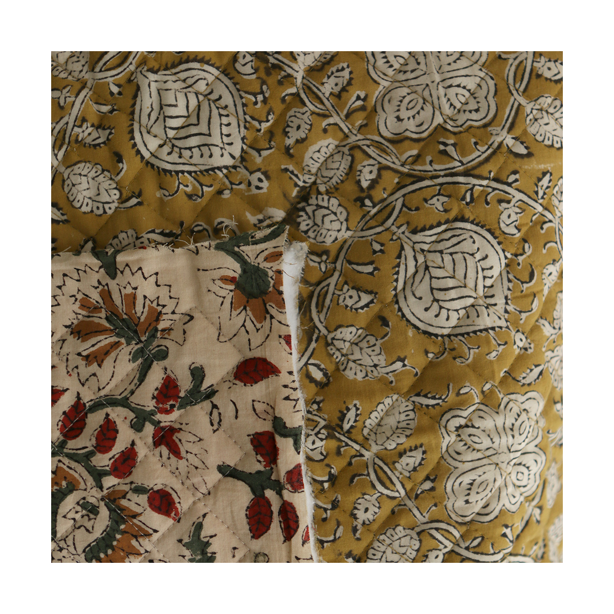 Nisha & Sita - Tissu indien matelassé double face coton hand block teal largeur 100cm