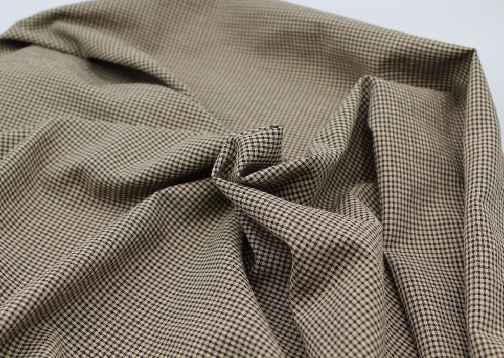 Seersucker / Coton gaufré vichy mini 1mm beige