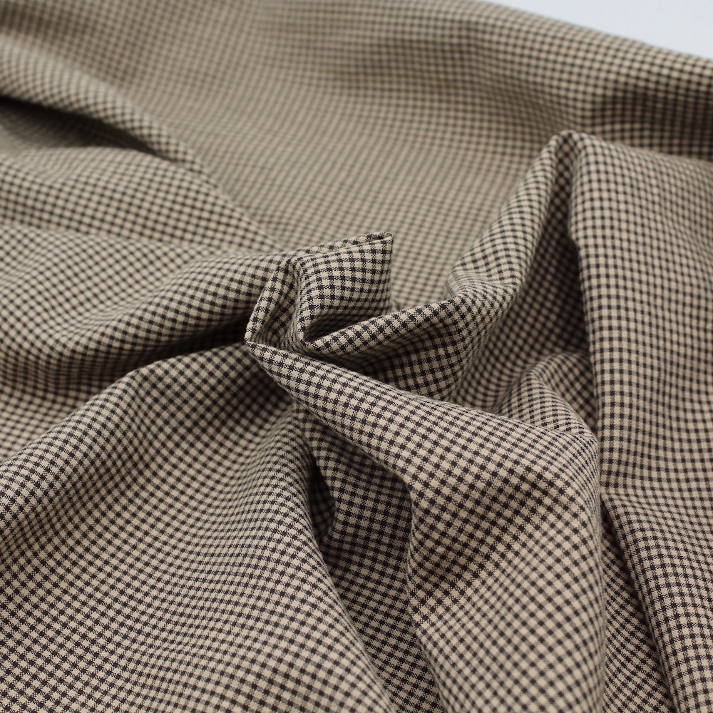 Seersucker / Coton gaufré vichy mini 1mm beige