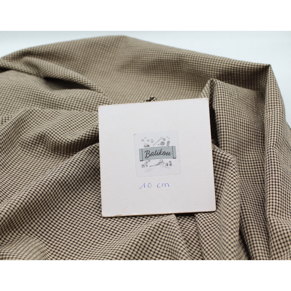 Seersucker / Coton gaufré vichy mini 1mm beige