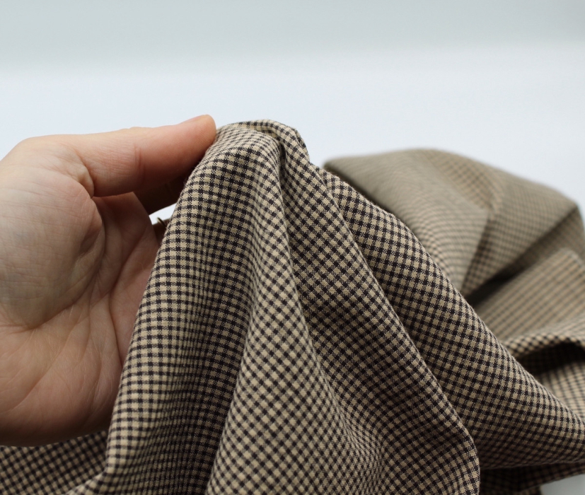 Seersucker / Coton gaufré vichy mini 1mm beige