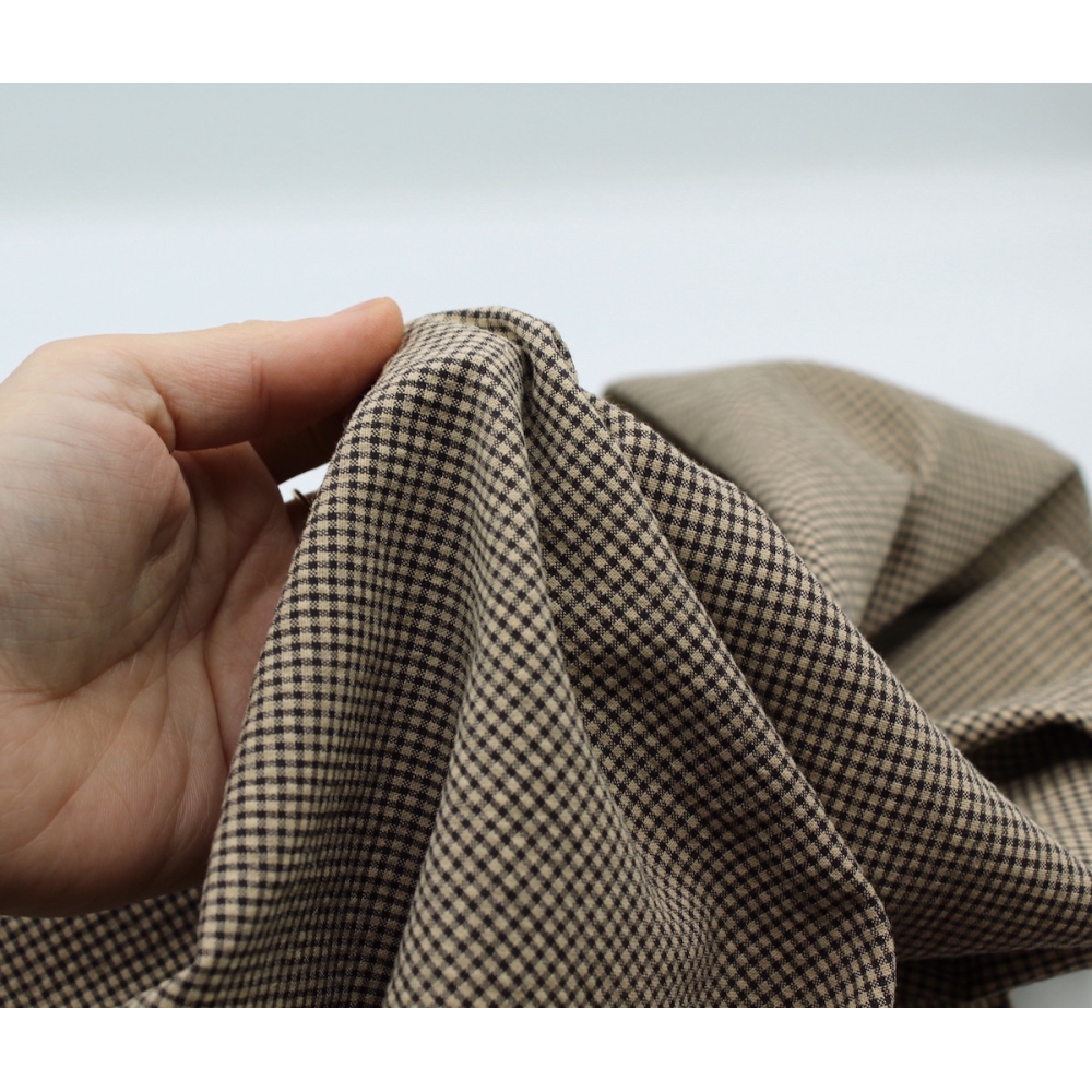 Seersucker / Coton gaufré vichy mini 1mm beige