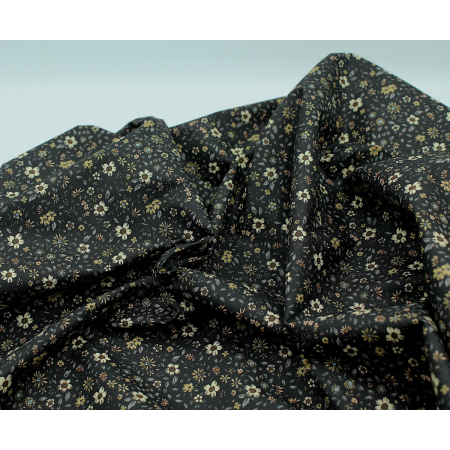 Eulalie - Batiste de coton bio SILKYNE à imprimé fleuri noir Tissus issus de l'agriculture biologique  - 2 Eulalie - Batiste de coton bio SILKYNE à imprimé fleuri noir Tissus issus de l'agriculture biologique  - 2
