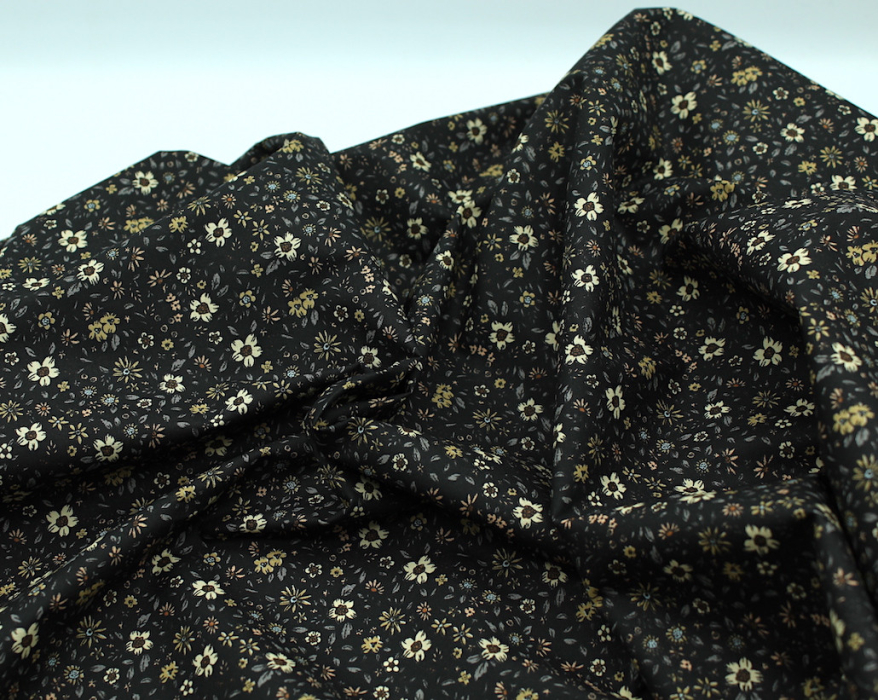 Eulalie - Batiste de coton bio SILKYNE à imprimé fleuri noir Tissus issus de l'agriculture biologique  - 3