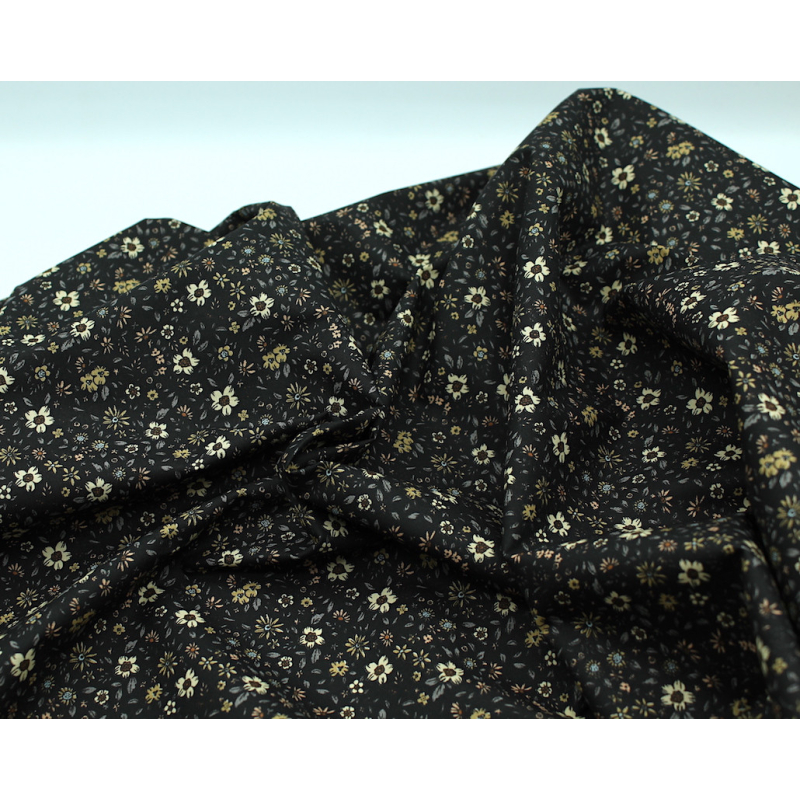 Eulalie - Batiste de coton bio SILKYNE à imprimé fleuri noir Tissus issus de l'agriculture biologique  - 3