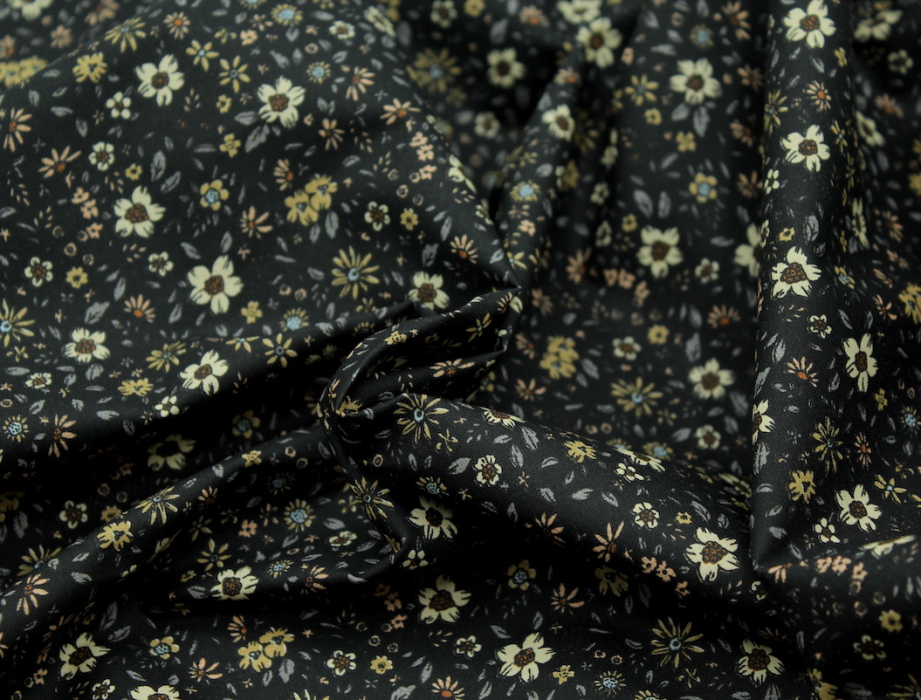 Eulalie - Batiste de coton bio SILKYNE à imprimé fleuri noir Tissus issus de l'agriculture biologique  - 4