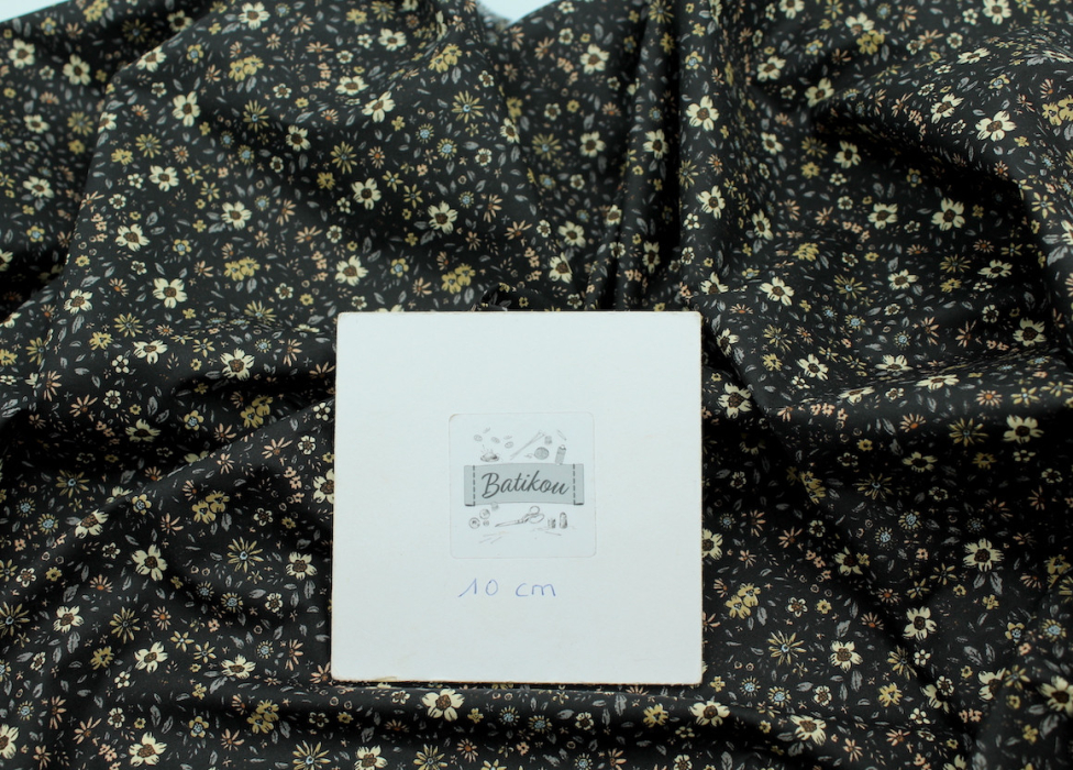 Eulalie - Batiste de coton bio SILKYNE à imprimé fleuri noir Tissus issus de l'agriculture biologique  - 5