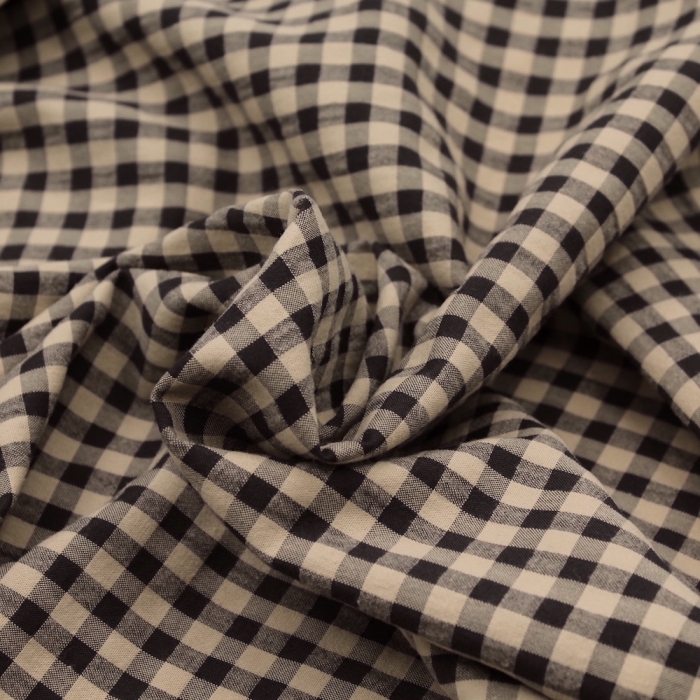 Seersucker / Coton gaufré vichy beige