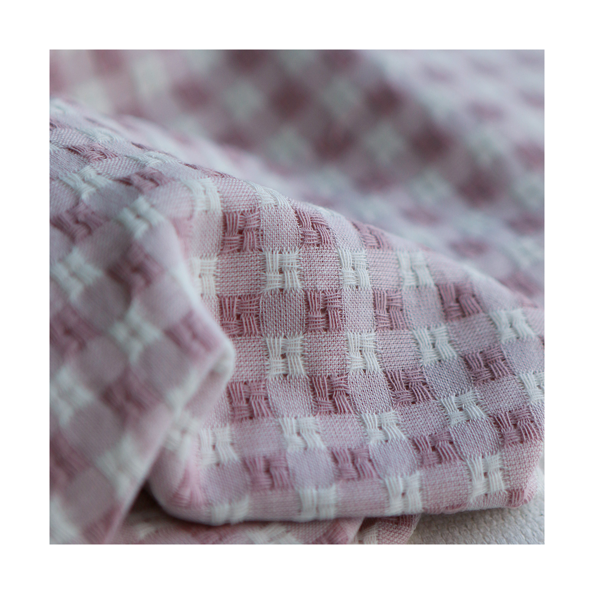Dick - Seersucker / Coton gaufré texturé vichy 7mm écru et vieux rose